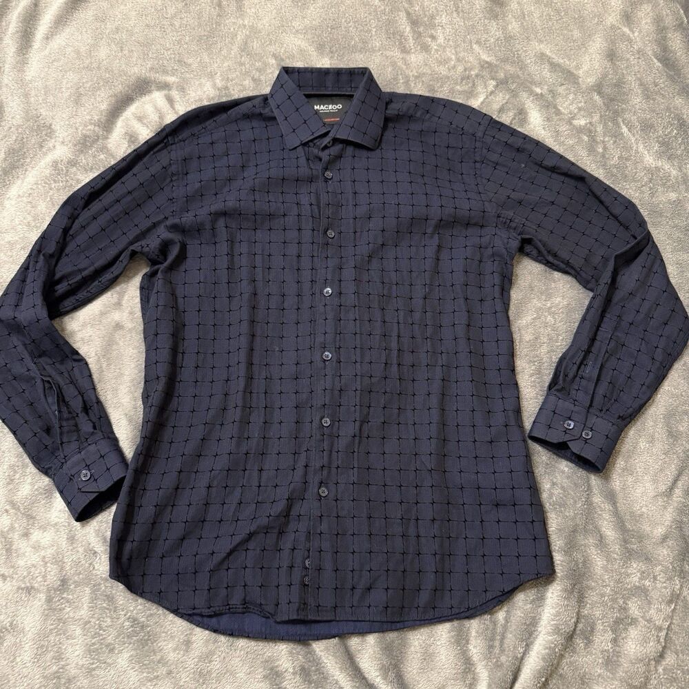 Maceoo Long Sleeve Button Up Shirt Mens Sz M Fibonacci‎ Flockgrid Blue